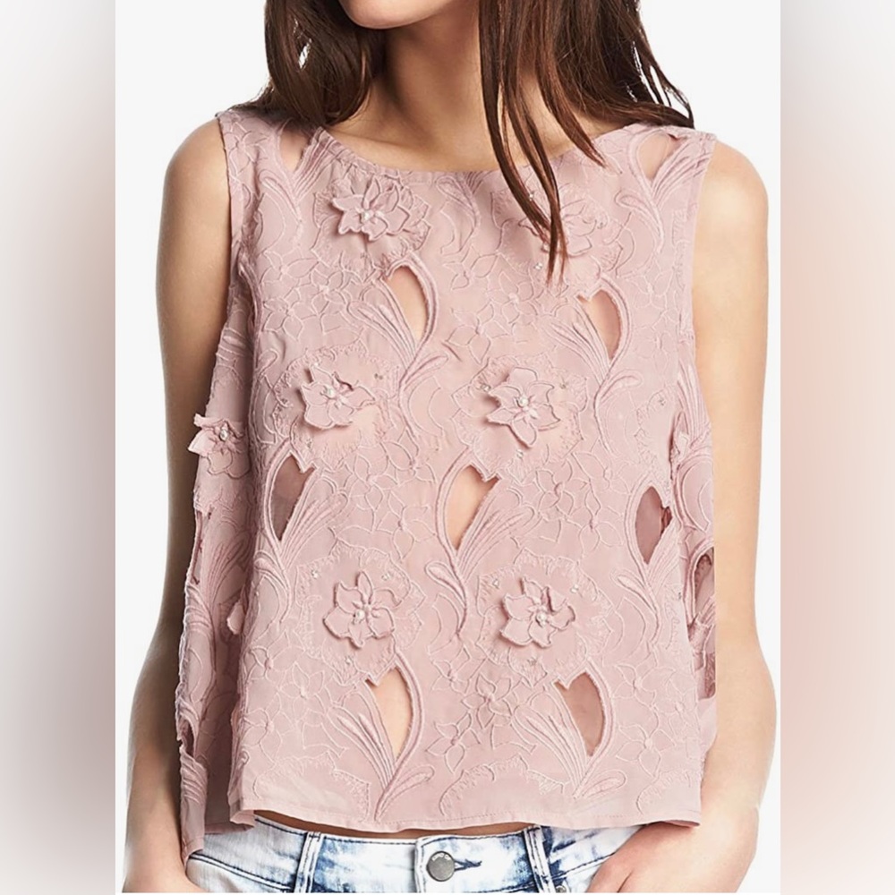 KIIND OF Women’s Jazel Floral Appliqué Sleeveless Crop Top Size S